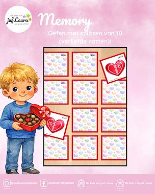 Lesmateriaal Valentijnsdag - Memory - Verliefde harten van auteur De klas van juf Laura slide 1