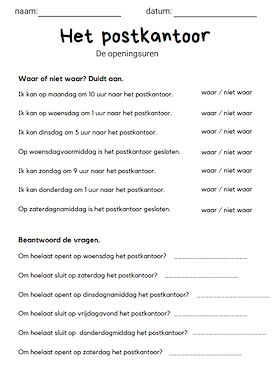 Lesmateriaal Tijd: openingsuren postkantoor van auteur LeerLaLand slide 2