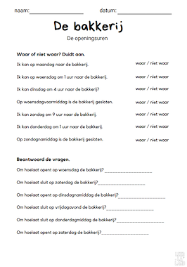 Lesmateriaal Tijd: openingsuren bakkerij (het uur) van auteur LeerLaLand slide 1