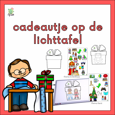 Lesmateriaal cadeautjes op de lichttafel van auteur juf Linde
