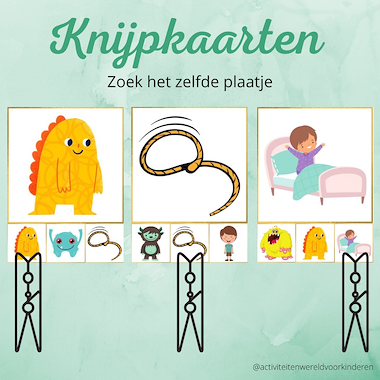 Lesmateriaal Maar eerst ving ik een monster - knijpkaarten zelfde plaatje van auteur Nanny Melissa
