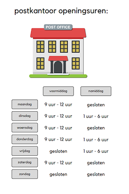 Lesmateriaal Tijd: openingsuren postkantoor van auteur LeerLaLand