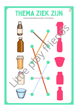 Lesmateriaal Verbind dezelfde figuren met elkaar thema ziek zijn van auteur Little Play Friends slide 3