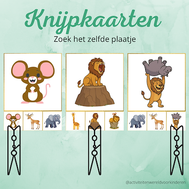 Lesmateriaal De leeuw in de muis - knijpkaarten zelfde plaatje   van auteur Nanny Melissa