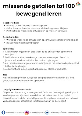 Lesmateriaal Missende getallen tot 100 bewegend leren winter van auteur de beweegjuf slide 3