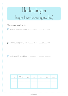 Lesmateriaal Herleidingen lengte, inhoud en gewicht (met kommagetallen) van auteur Juf Tessa deelt slide 3