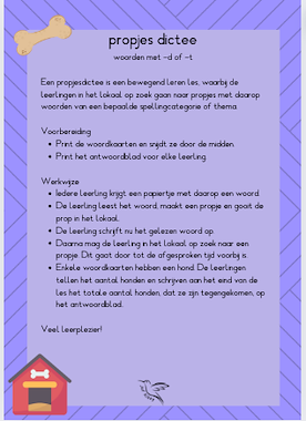 Lesmateriaal propjesdictee woorden met -d of -t van auteur Juf Kitty B