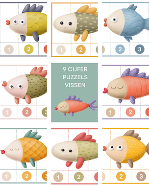Lesmateriaal cijfer-puzzels de vissen in de zee van auteur Little Play Friends