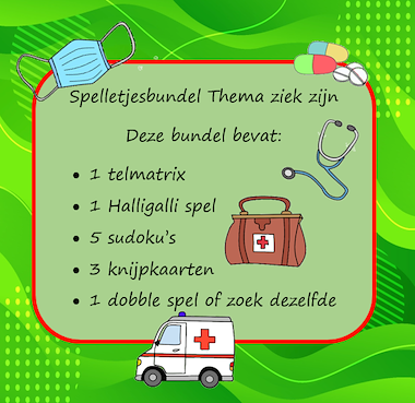 Lesmateriaal Spelletjesbundel Thema Ziek zijn van auteur Jabbedabbedoe