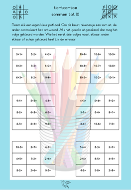 Lesmateriaal tic-tac-toe, sommen tot 10, 20 en 100 van auteur Juf Kitty B