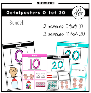 Lesmateriaal Bundel getalposters 0 tot 20 van auteur Juf Shanna