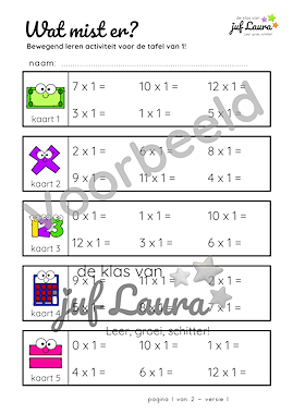 Lesmateriaal Bewegend leren - Wat mist er? - Tafel van 1 van auteur De klas van juf Laura slide 3