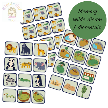 Lesmateriaal Dierentuin memory wilde dieren van auteur Kleuterjuf_floor slide 1
