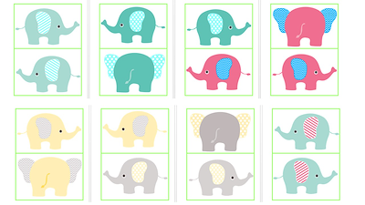 Lesmateriaal olifantjes en richtingen: achterkant, links en rechts van auteur Little Play Friends