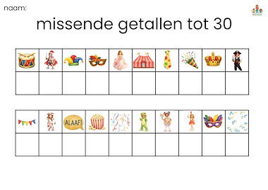 Lesmateriaal Missende getallen tot 30 bewegend leren carnaval van auteur de beweegjuf slide 2