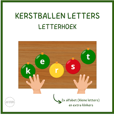Lesmateriaal kerstballen letters (kleine letters) - schrijfhoek van auteur Juf Steffi