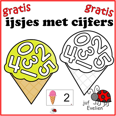 Lesmateriaal een ijsje vol cijfers 0-5 van auteur juf Evelien