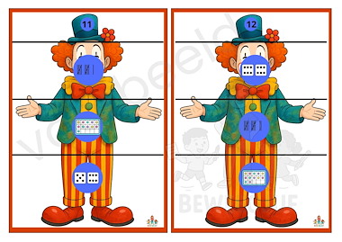 Lesmateriaal 12 puzzels met getalbeelden (clown) van auteur de beweegjuf slide 2