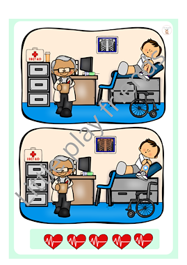 Lesmateriaal Zoek de verschillen - thema ziek zijn van auteur Little Play Friends slide 4