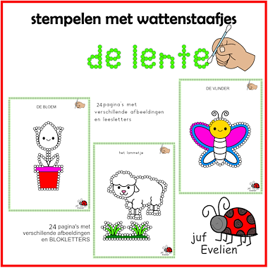 Lesmateriaal stempelen met wattenstaafjes thema: de lente van auteur juf Evelien