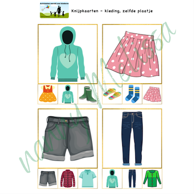 Lesmateriaal Thema kleding - knijpkaarten zoek het zelfde plaatje van auteur Nanny Melissa slide 2