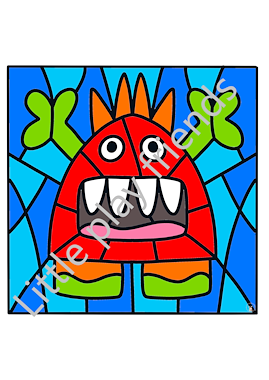 Lesmateriaal Kleuren naar voorbeeld thema monsters van auteur Little Play Friends slide 4