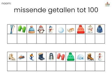 Lesmateriaal Missende getallen tot 100 bewegend leren winter van auteur de beweegjuf slide 2