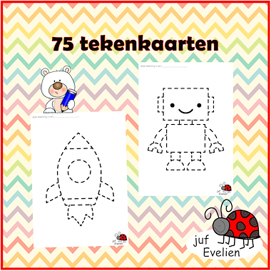 Lesmateriaal 75 tekenkaarten van auteur juf Evelien