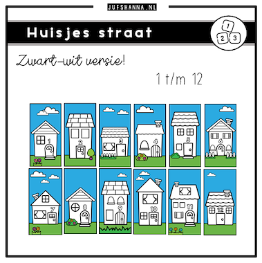 Lesmateriaal Rekenen | Huisjesstraat 1 t/m 12 (zwart-wit versie) van auteur Juf Shanna slide 2