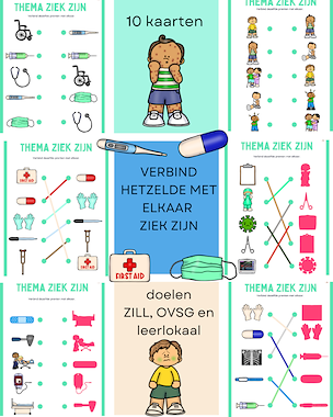 Lesmateriaal Verbind dezelfde figuren met elkaar thema ziek zijn van auteur Little Play Friends