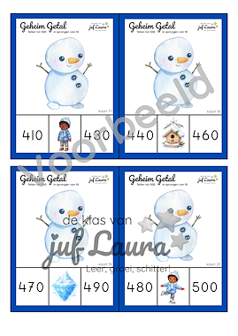 Lesmateriaal Winter - Geheim Getal - Tellen tot 500 in sprongen van 10 van auteur De klas van juf Laura slide 2