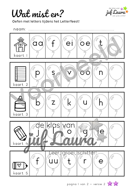 Lesmateriaal Bewegend leren - Bundel - Wat mist er? - Letterfeest van auteur De klas van juf Laura slide 2