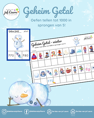 Lesmateriaal Winter - Geheim Getal - Tellen tot 1000 in sprongen van 5 van auteur De klas van juf Laura