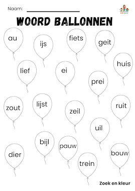 Lesmateriaal Ballonnen woorden lampje tweetekenklanken van auteur de beweegjuf slide 2