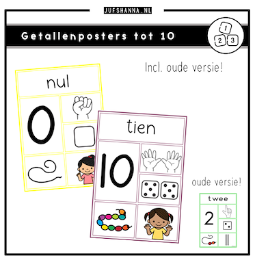 Lesmateriaal Rekenen | Getalposters tot 10 van auteur Juf Shanna
