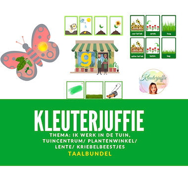 Lesmateriaal Kleuterjuffie, taalbundel 1 thema lente/ tuin/ tuincentrum van auteur Kleuterjuffie