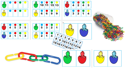 Lesmateriaal dinosaurussen: schijfjesspel en schakelspel: kleur / cijfers van auteur Little Play Friends slide 2