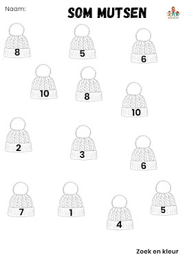 Lesmateriaal Mutsen met sommen tot 10 voor het lampje van auteur de beweegjuf slide 2