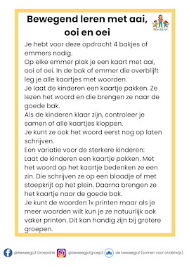 Lesmateriaal Bewegend leren met aai, ooi, oei woorden van auteur de beweegjuf slide 3