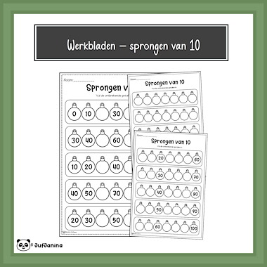 Lesmateriaal Werkbladen - sprongen van 10 (Kerst) van auteur Juf Janina