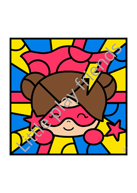 Lesmateriaal Kleuren naar voorbeeld thema superhelden van auteur Little Play Friends slide 2