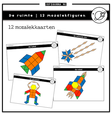 Lesmateriaal Thema de ruimte | 12 mozaïekkaarten van auteur Juf Shanna