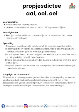 Lesmateriaal propjesdictee aai, ooi, oei van auteur de beweegjuf slide 2