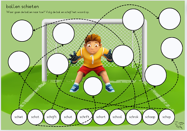Lesmateriaal voetbal spelling, ballen schieten, woorden met sch- van auteur Juf Kitty B