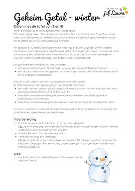 Lesmateriaal Winter - Geheim Getal - Tafel van 3 en 4 van auteur De klas van juf Laura slide 4